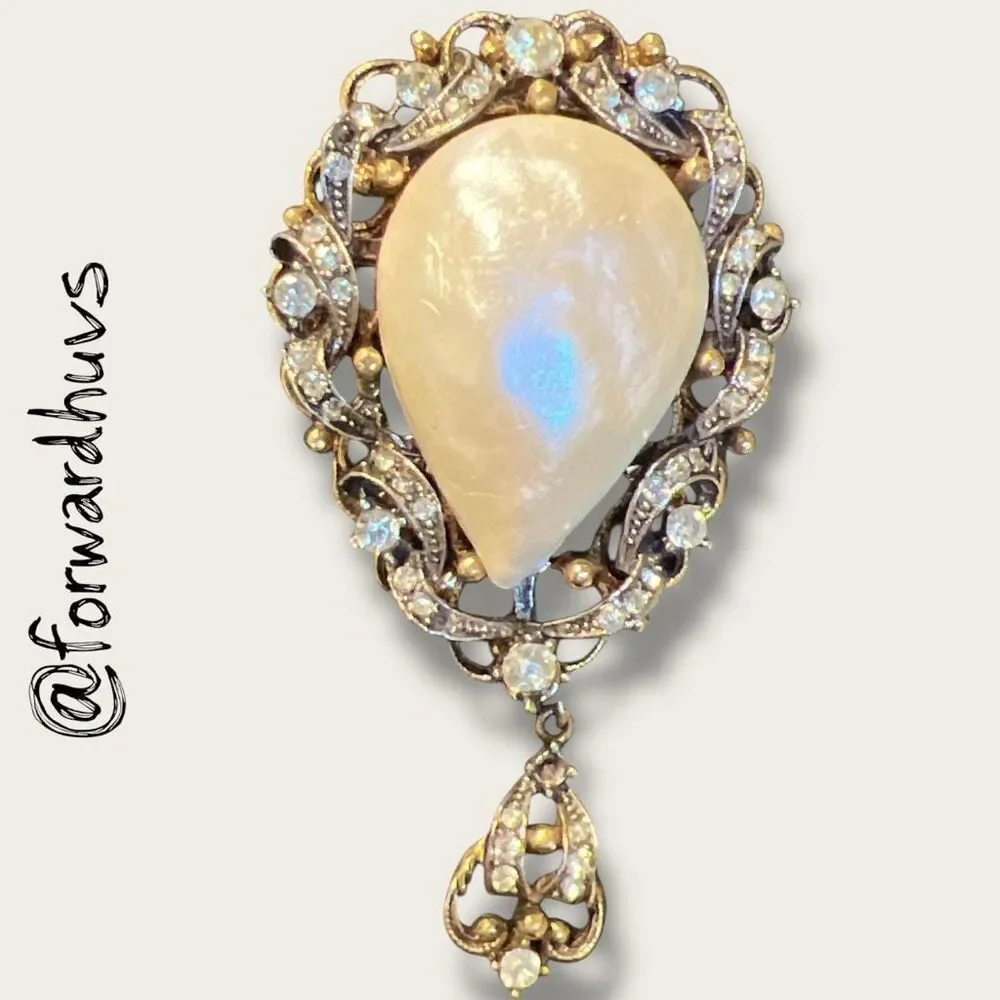 Vintage Faux Pearl & Rhinestone Brooch – ART Signed – Missing Stones